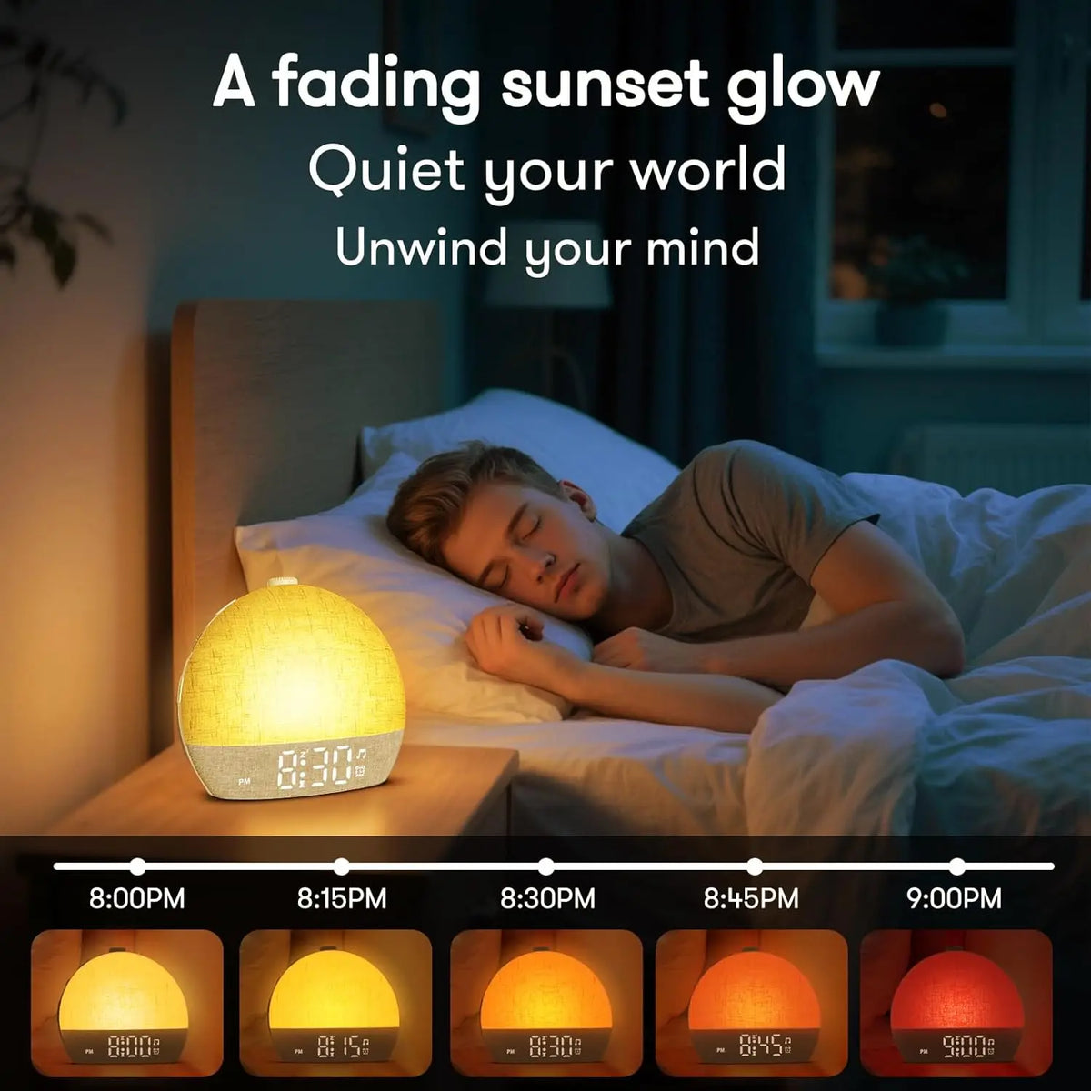 Easylight sunrise alarm clock, front view with dimmable time display