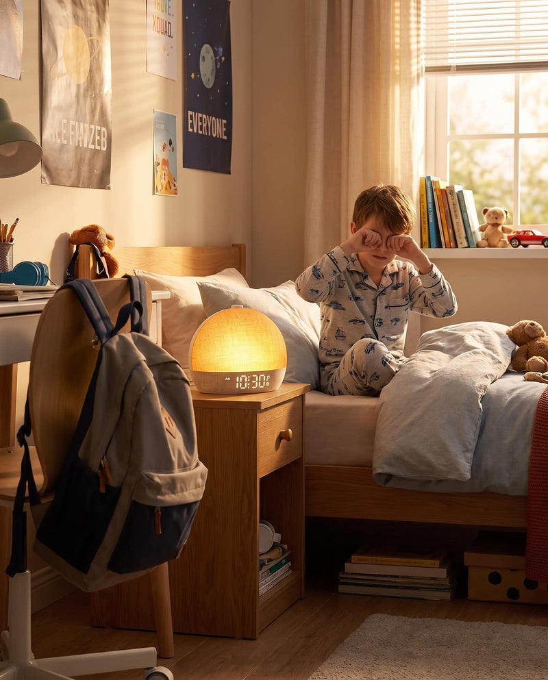 A parent in a doorway trying to wake a child on a dark school morning