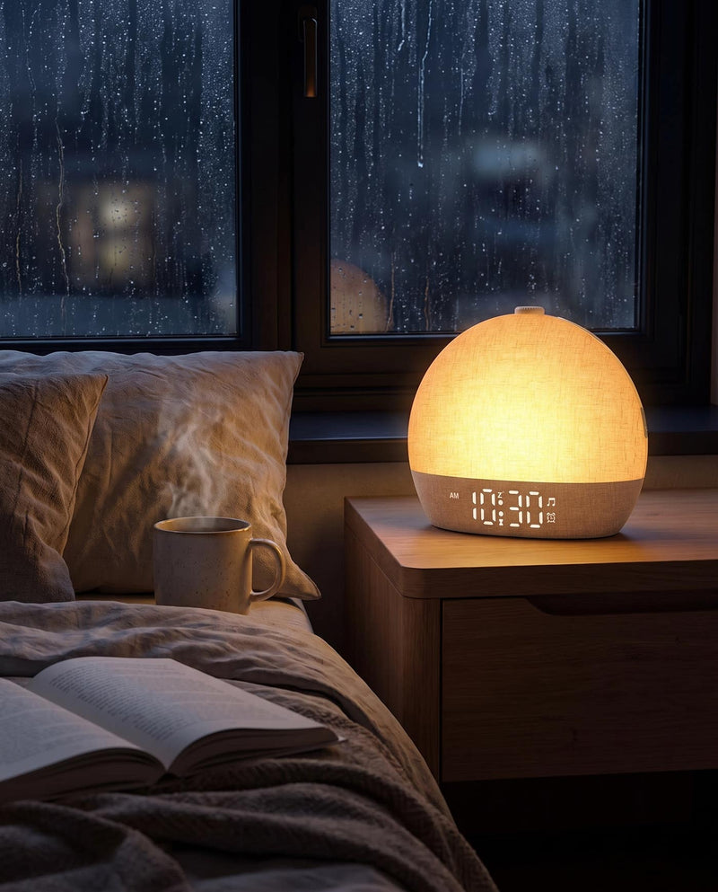 The Easylight playing a gentle wake-up sound in a quiet bedroom