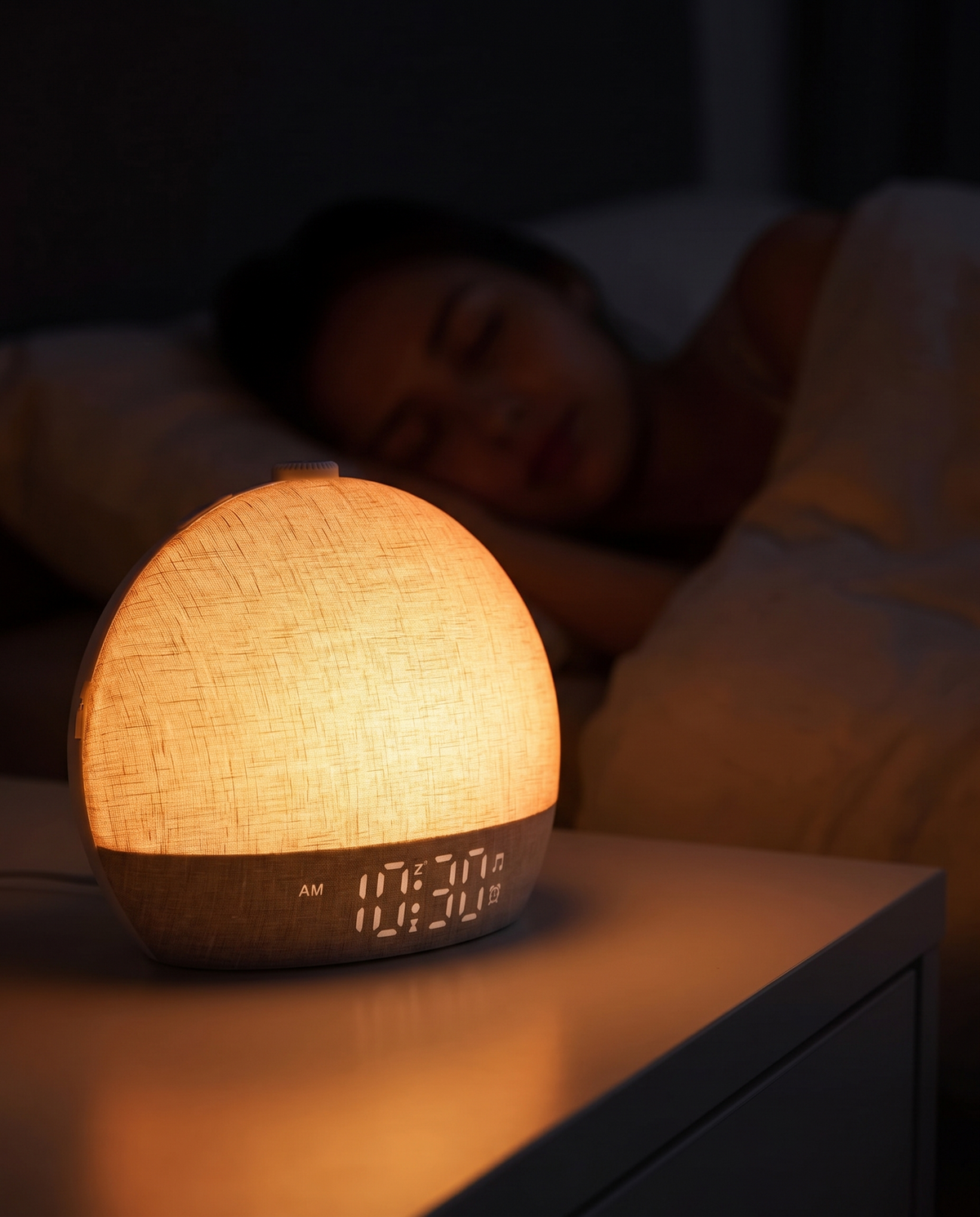 Easylight glowing dimly as a night light in a dark bedroom